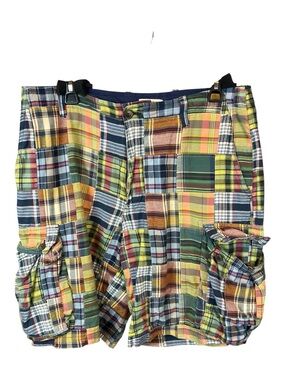 J CREW Mens 32 Multicolor Vintage Madras Plaid Patchwork Flat Front 10" Shorts